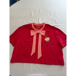 Moomin Red Pink Cartoon Cropped T-Shirt Size Medium New